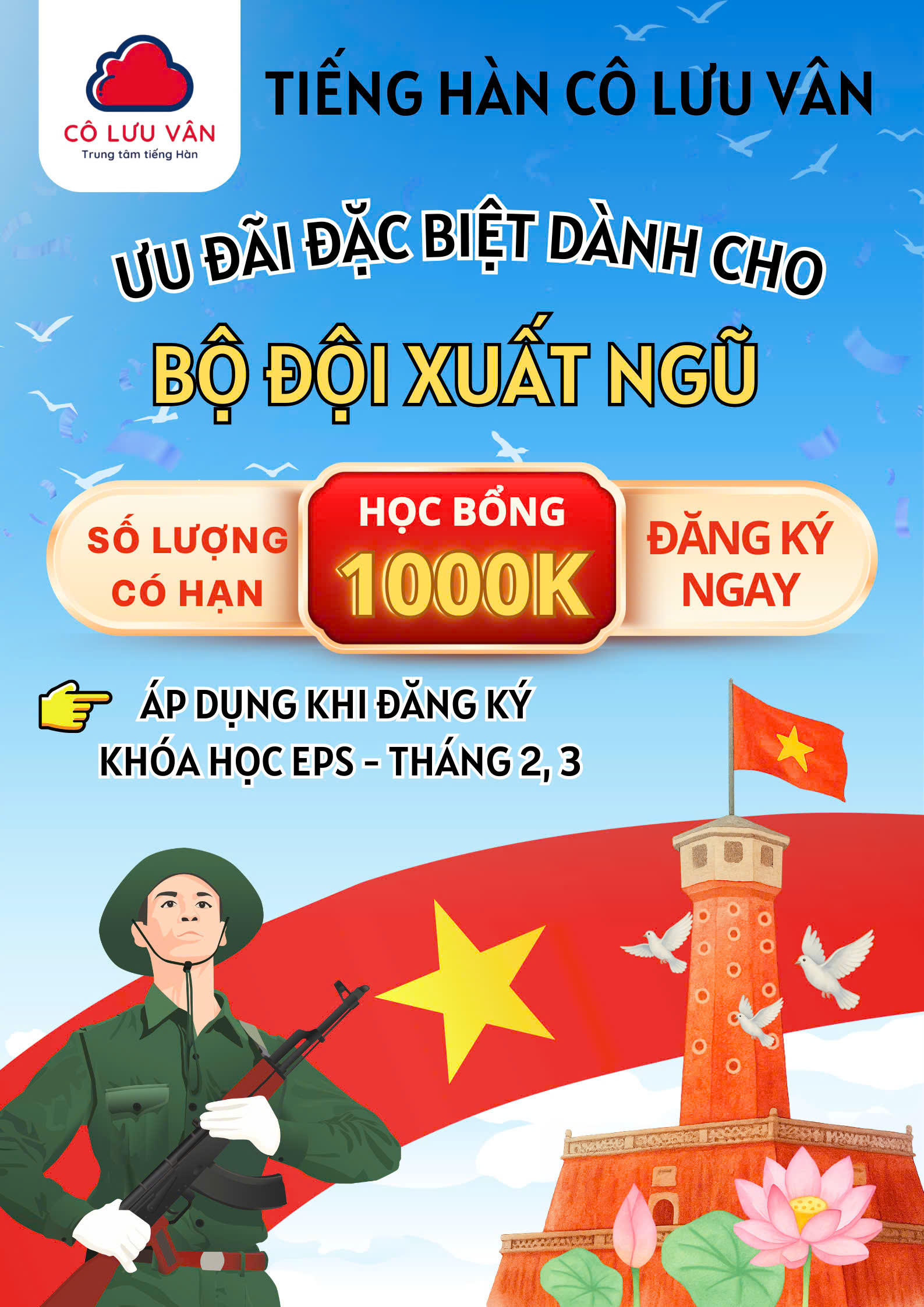 Trao Học Bổng 1 Triệu Đồng Cho Bộ Đội Xuất Ngũ Khóa 60 Bài EPS Tại Hà Nội Và TP.HCM